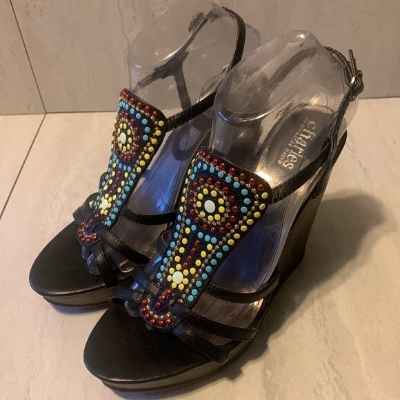 CHARLES by Charles David Women's Black Aztec Boho Southwestern Sandals US 8 - Picture 3 of 16